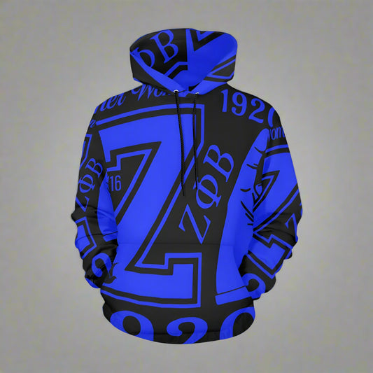 blue black zeta phi beta, zeta bluprint hoodie apparel
