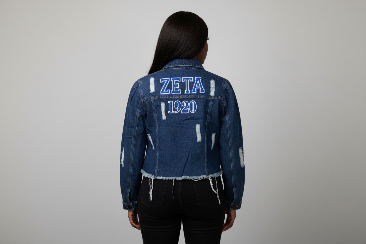 Jean jacket with shield/ 1920 on back